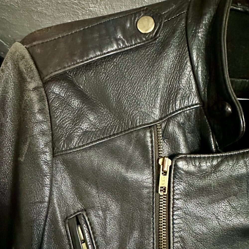 Vintage Blk Leather Moto Jacket Size 40  _Worn but Awesome_no Liner (As Is) - Picture 3 of 12
